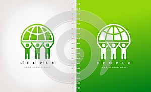 People logo vector. People holding the planet.